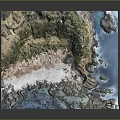 Natural Garden Landscape With Rocky Terrain Beach Water And Vegetated Hillside