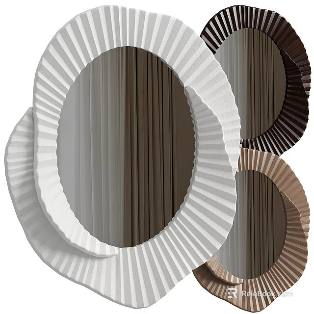 Modern Wall Mirrors With Striped Frames In White And Brown Colors 3d model 