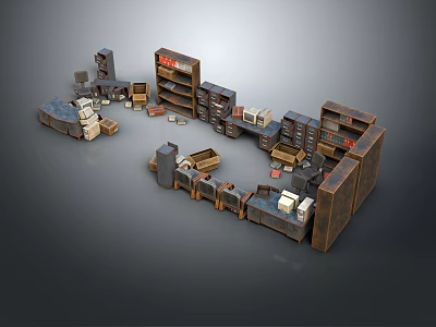 Wooden Furniture Components Collection With Bookshelves Cabinets Drawers And Storage Units 3d model