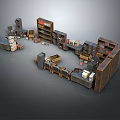 Wooden Furniture Components Collection With Bookshelves Cabinets Drawers And Storage Units