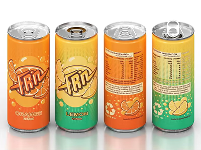 Canned Fruit Flavored Beverages Featuring Orange And Lemon Flavors With Colorful Labels 3d model