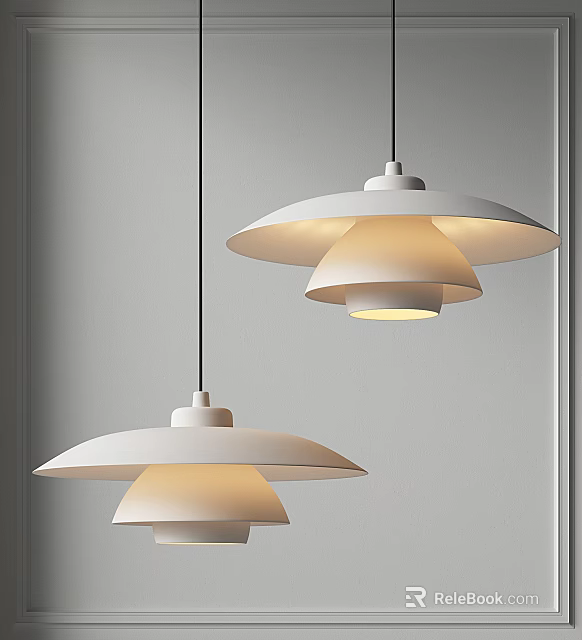 Stylish Modern White Layered Pendant Lights Hanging in Minimalist Interior Design 3d model 
