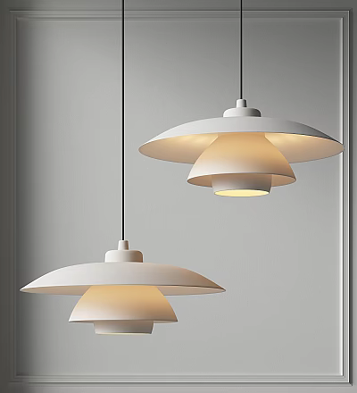 Stylish Modern White Layered Pendant Lights Hanging in Minimalist Interior Design 3d model