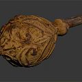 Yellow Carved Ceramic Vessel With Intricate Floral Patterns And Decorative Design