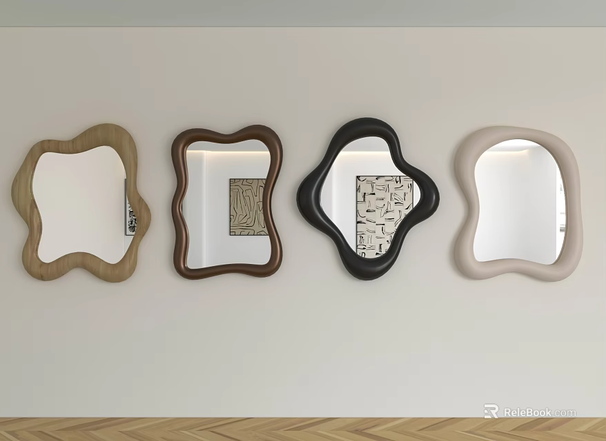 Various Shaped Decorative Mirrors Mounted On Wall With Modern Unique Designs 3d model 