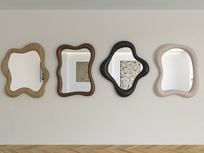 Various Shaped Decorative Mirrors Mounted On Wall With Modern Unique Designs 3d model