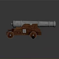 Vintage Historical Cannon With Metal Barrel Wooden Carriage And Cannonball Beside