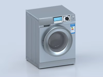 Silver Front Loading Washing Machine With Digital Display And Control Panel 3d model