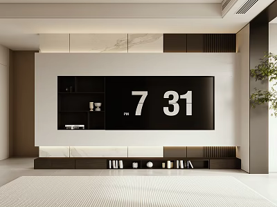 Modern TV Background Wall Design With Built in TV And Shelves 3d model