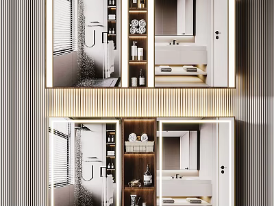 Modern Bathroom Mirror Cabinet with Vanity Sink Lighting and Towel Storage 3d model