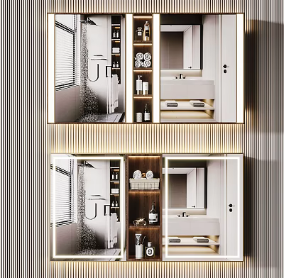 Modern Bathroom Mirror Cabinet with Vanity Sink Lighting and Towel Storage 3d model
