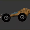 Orange Futuristic Sci Fi Vehicle With Large Tires And Blue Transparent Panels