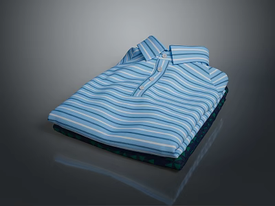 Blue And White Striped Cotton Casual Shirt Folded Neatly On Dark Surface 3d model