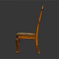 Vintage Wooden Leisure Chair With Ornate Carved Backrest And Patterned Upholstery Seat