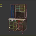 Vintage Wooden Storage Cabinet With Marble Top Open Shelf Upper Cabinets And Lower Drawers