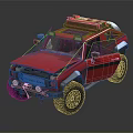 Red Off Road Vehicle With Roof Rack Modified Front Bumper And Black Tires 3d model