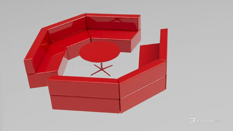 Modern Red Modular Sofa Set With Round Coffee Table For Living Room 3d model 