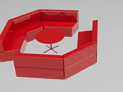 Modern Red Modular Sofa Set With Round Coffee Table For Living Room 3d model