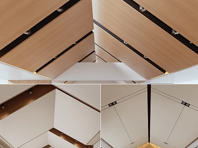 Elevator Lobby Ceiling Design With Wooden Panels And Lights 3d model