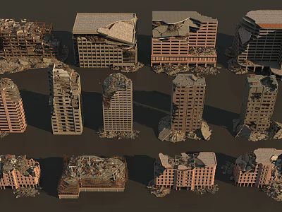 Various Collapsed Building Ruins Featuring Damaged Skyscrapers And Broken Structures 3d model