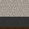 Elegant Feature Wall With Patterned Wallpaper Dark Wainscoting And Wooden Flooring
