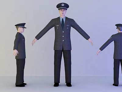 Man in Dark Uniform With Front Back And Side View 3D Model 3d model