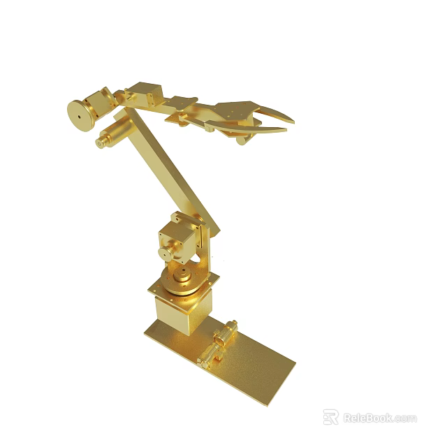Golden Robotic Arm Mechanical Structure Industrial Model Detailed Design Metal Base Articulated Joints 3d model 