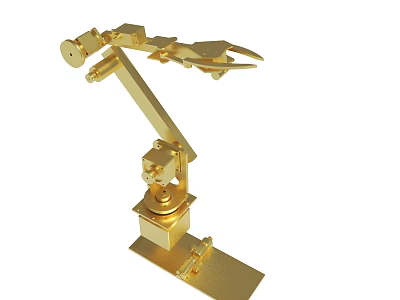 Golden Robotic Arm Mechanical Structure Industrial Model Detailed Design Metal Base Articulated Joints 3d model