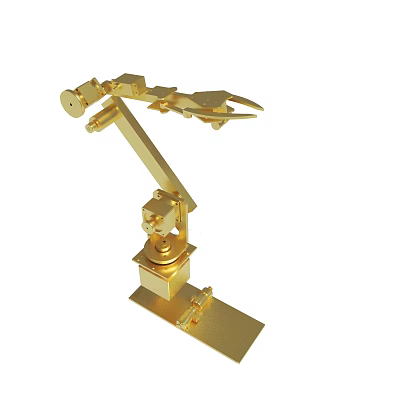 Golden Robotic Arm Mechanical Structure Industrial Model Detailed Design Metal Base Articulated Joints 3d model