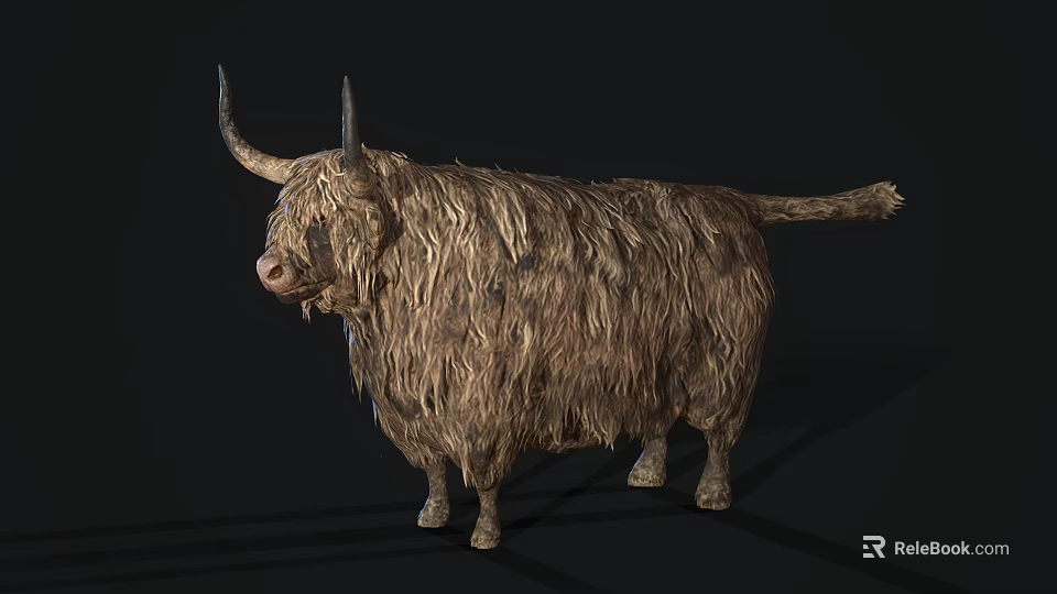 Long Haired Reptile With Horns And Shaggy Coat Standing In Profile View 3d model 