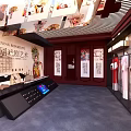 Cultural Exhibition Display With Red Walls And Featured Images With Text