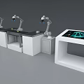 Robotic Arms On White Workstations With Control Panel And Blue Screen Graphics 3d model