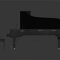 Black Grand Piano With Matching Black Bench On White Background As Household Item