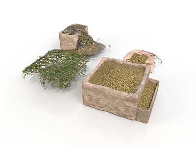 Rustic Stone Landscape Components Covered With Green Plants And Moss 3d model