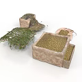 Rustic Stone Landscape Components Covered With Green Plants And Moss