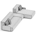 Modern Light Gray Sectional Sofa Upholstered In Fabric With Wooden Armrests And Geometric Pillows
