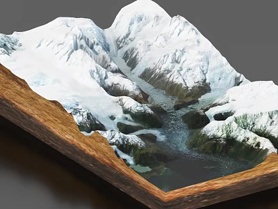 Snow Mountain Terrain Block Amber River 3d model