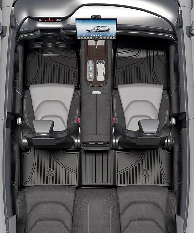 Ergonomic Car Interior With Front Gray Seats Black Floor Mats And Central Console 3d model