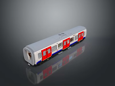 Detailed White Red Blue Train Model Carriage On Smooth Surface With Reflection 3d model