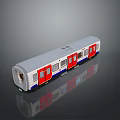 Detailed White Red Blue Train Model Carriage On Smooth Surface With Reflection 3d model