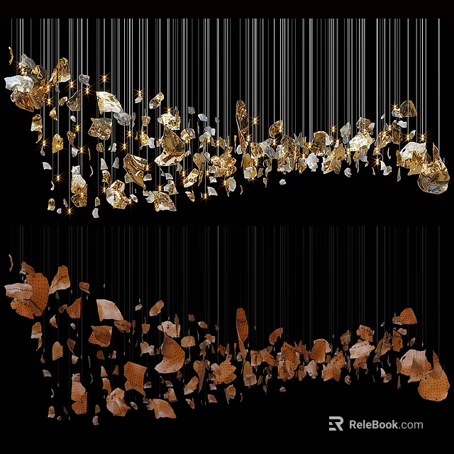 Elegant Modern Gold Leaf Shaped Chandelier Interior Hanging Decor Design 3d model