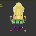 White Gaming Chair with Gray Accents Black Armrests and Brown Wheeled Base