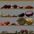 Colorful Fresh Fruits On Shelves Including Apples Dragon Fruits Bananas Strawberries And Durian