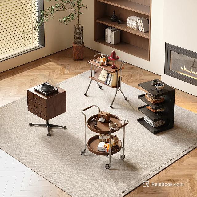 Modern Living Room Side Tables In Multiple Styles With Wooden Tops Metal Frames And Wheels 3d model 