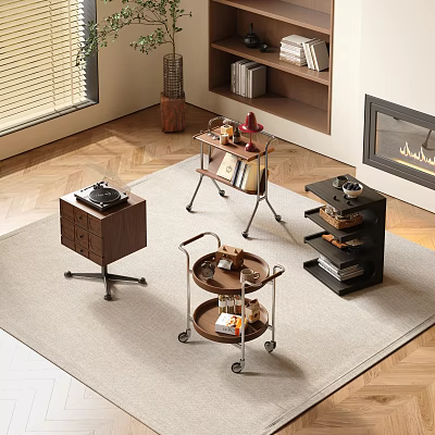 Modern Living Room Side Tables In Multiple Styles With Wooden Tops Metal Frames And Wheels 3d model