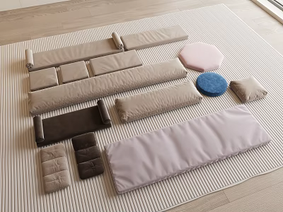 Soft Padded Household Cushions In Various Shapes And Beige Brown Pink Blue Hues 3d model