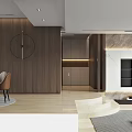 Modern Open Living And Dining Room Interior With Grey Marble Wall Sofa And Floor Lamp