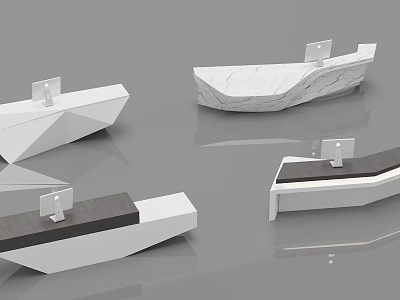 Modern Reception Desks Featuring Marble Wooden White Designs And Computer Monitors 3d model