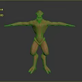 3D Orange Mythical Creature Character Model With Muscular Build Outstretched Arms Clawed Feet Standing Pose