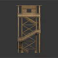 Wooden Two Story Tower Structure With Staircase And Platform Design 3d model